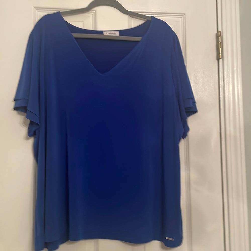 Calvin Klein 3X polyester in royal blue top cap sleeves excellent condition